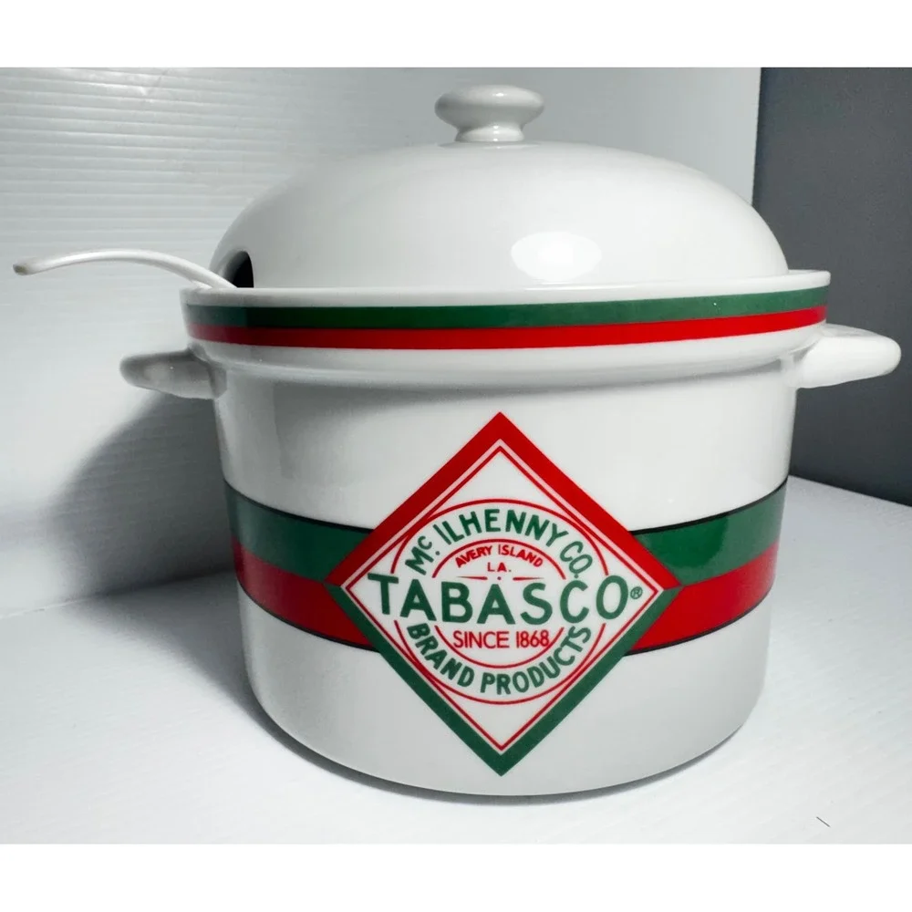 Tabasco McIlhenny Ceramic Soup Tureen Serving Bowl w/Lid & Ladle 2.5 Quart